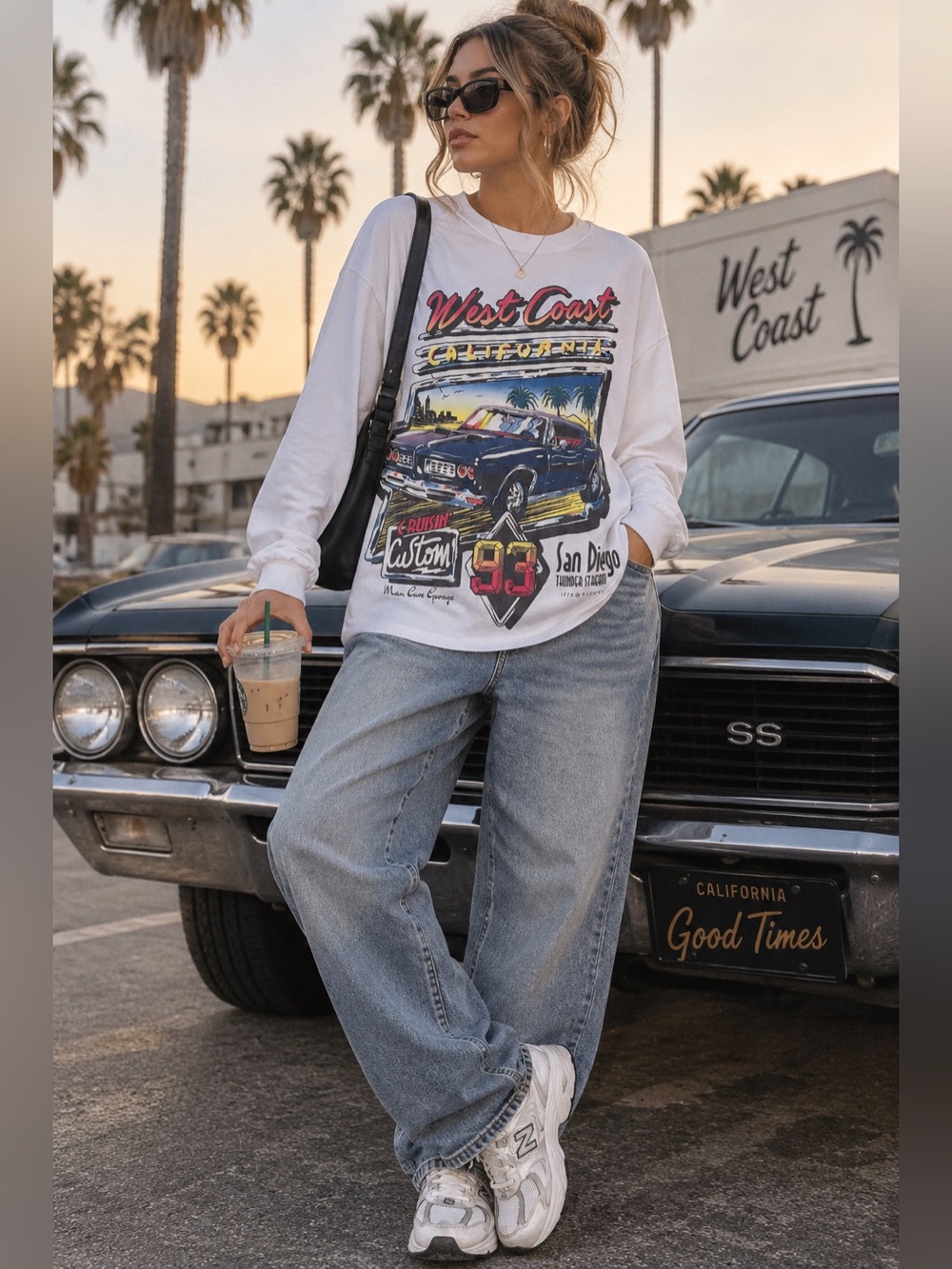 J. Galt West Coast California Graphic Long Sleeve Tee OS Y2K 90s Streetwear Top